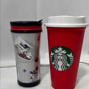 HOLIDAY 2 for 1 Starbucks 2010 Snowman 8oz/ Starbucks Red Reusable 16 oz Cup